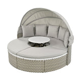 Elecwish Patio Furniture Round Outdoor Sectional Sofa Set Rattan Daybed Two-Tone Weave Sunbed with Retractable Canopy, Separate Seating and Removable Cushion, Gray, view 5