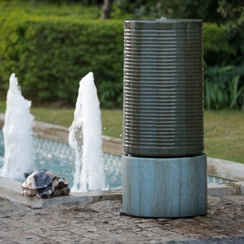 Elecwish 44" Tall Large Round Green Ribbed Tower Water Fountain