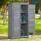 Elecwish Wooden Garden Shed 3-tier Patio Storage Cabinet Outdoor Organizer Wooden Lockers with Fir Wood (Gray Wood Color -Shutter Design), view 2