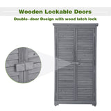 Elecwish Wooden Garden Shed 3-tier Patio Storage Cabinet Outdoor Organizer Wooden Lockers with Fir Wood (Gray Wood Color -Shutter Design), view 3