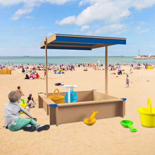 Elecwish Children's Wooden Sandbox with Adjustable Canopy