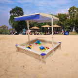 Elecwish Children's Wooden Sandbox with Adjustable Canopy, view 2