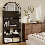 Elecwish Arched Bookshelf 75" Tall 5-Tier Open Bookshelf with Storage Black Open Glass Display Shelf with Lights and Adjustable Feet for Living Room and Home Office Black, view 4