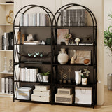 Elecwish Arched Bookshelf 75" Tall 5-Tier Open Bookshelf with Storage Black Open Glass Display Shelf with Lights and Adjustable Feet for Living Room and Home Office Black, view 5