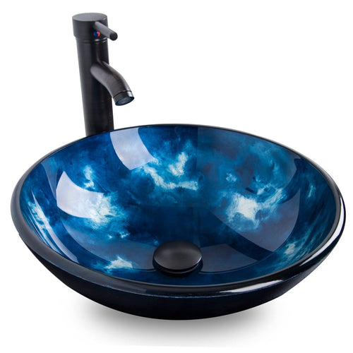 Elecwish Artistic Ocean Blue Glass Sink BA20077