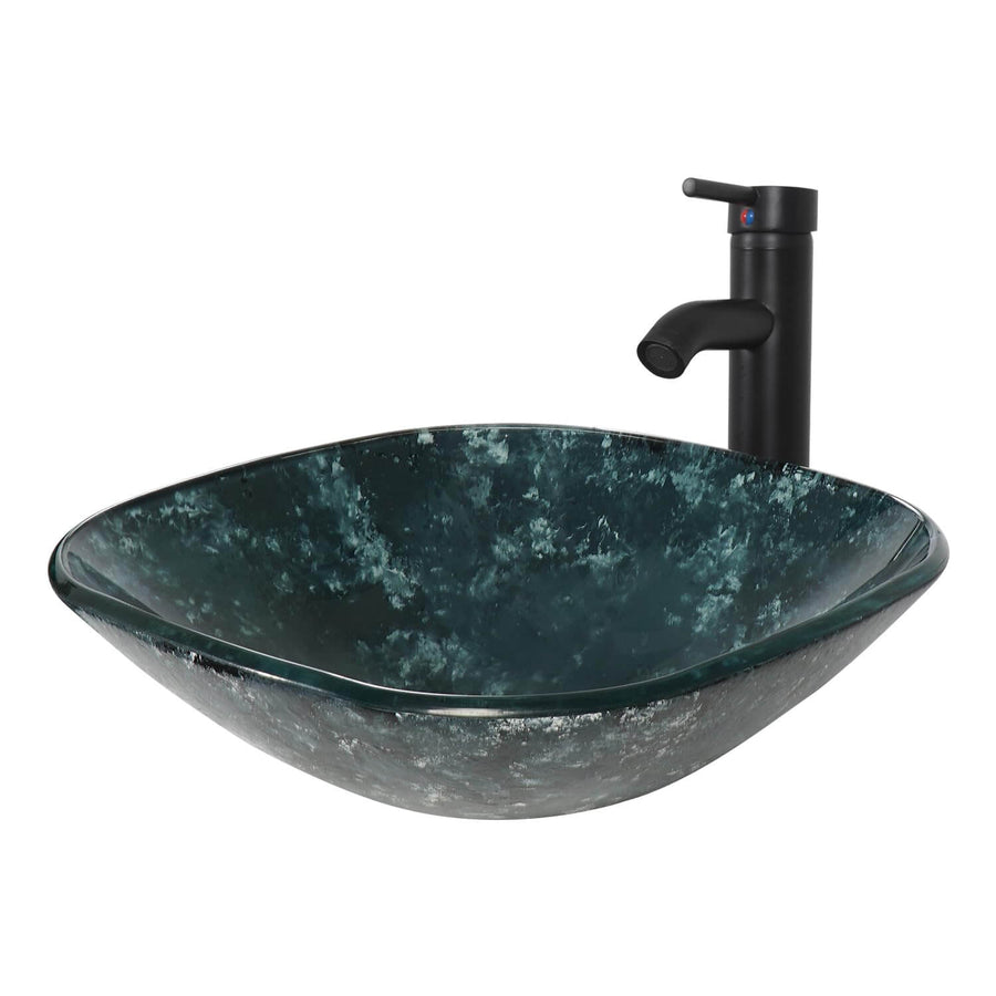 Elecwish Artistic Vessel Sink, Bathroom Tempered Glass Vanity Square Bowl BA118