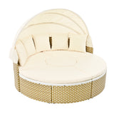 Elecwish Patio Furniture Round Outdoor Sectional Sofa Set Rattan Daybed Two-Tone Weave Sunbed with Retractable Canopy, Separate Seating and Removable Cushion, Beige, view 3