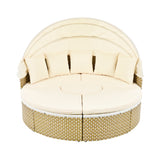 Elecwish Patio Furniture Round Outdoor Sectional Sofa Set Rattan Daybed Two-Tone Weave Sunbed with Retractable Canopy, Separate Seating and Removable Cushion, Beige, view 4
