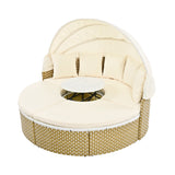 Elecwish Patio Furniture Round Outdoor Sectional Sofa Set Rattan Daybed Two-Tone Weave Sunbed with Retractable Canopy, Separate Seating and Removable Cushion, Beige, view 5