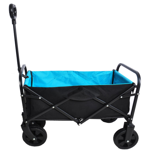 Elecwish Mini Folding Wagon Garden Shopping Beach Cart (black+blue)