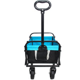 Elecwish Mini Folding Wagon Garden Shopping Beach Cart (black+blue), view 4