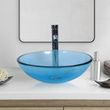 Elecwish Bathroom Round Glass Vessel Sink Basin with Faucet Pop-Up Drain (Blue) BA007, view 2