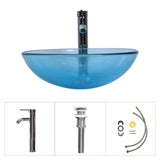 Elecwish Bathroom Round Glass Vessel Sink Basin with Faucet Pop-Up Drain (Blue) BA007, view 6