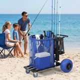 Elecwish Beach Cart for Sand with Balloon Wheels & 12" Sand Tires Adjustable Handle, Large Capacity Cart with Storage Pockets, Straps & Beach Chair Hooks, Maximum Weight Capacity 220 lbs, view 4