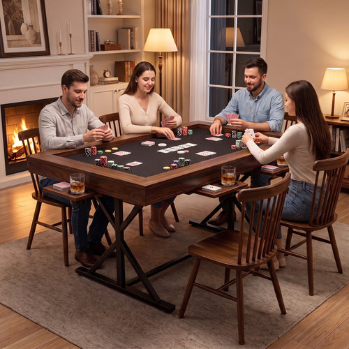 Elecwish Board Game Table with Mat & Removable Top Panels for 4-6 Players, 62"x38" Convertible Dining to Gaming Table,Big Card Table with 6 Cup Holders & Hobby Tray for Poker,Family Gatherings