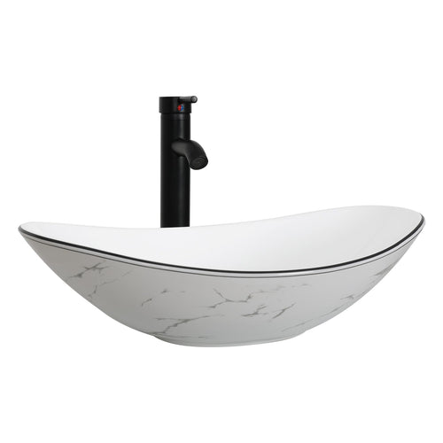 Elecwish Ceramic Bathroom Sink, Marble Boat Shape Above Counter Porcelain Vessel Sink