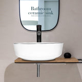 Elecwish Ceramic Bathroom Vessel Sink with Black Faucet Drain Combo,Round White BG1010, view 3