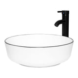 Elecwish Ceramic Bathroom Vessel Sink with Black Faucet Drain Combo,Round White BG1010, view 6