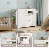 Elecwish Changing Table Dresser with Drawers White Diaper Portable Changing Station Nursery Dresser with 2 Drawers & Clothes Hanger, Storage Crib with Change Table Top BW0001, view 2