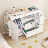 Elecwish Changing Table Dresser with Drawers White Diaper Portable Changing Station Nursery Dresser with 2 Drawers & Clothes Hanger, Storage Crib with Change Table Top BW0001, view 4