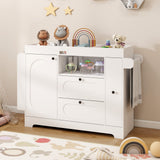 Elecwish Changing Table Dresser with Drawers White Diaper Portable Changing Station Nursery Dresser with 2 Drawers & Clothes Hanger, Storage Crib with Change Table Top BW0001, view 5