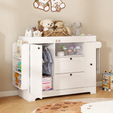 Elecwish Changing Table Dresser with Drawers White Diaper Portable Changing Station Nursery Dresser with 2 Drawers & Clothes Hanger, Storage Crib with Change Table Top BW0001, view 6