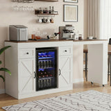 Elecwish Coffee Bar Cabinet with Fridge Storage Space, Extendable &Black | Large Mini Fridge Cabinet with Pull-out Table, Sideboard Buffet with Drawers, Snack Bar Cabinet with Side, view 4