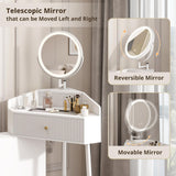 Elecwish Corner Makeup Vanity Desk with Retractable and Rotating Mirror and Lights Small Modern White Makeup Vanity Set with Glass Top for Women Compact Girls Dressing Table with Drawer for Small Space MVD8004, view 2