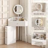 Elecwish Corner Makeup Vanity Desk with Retractable and Rotating Mirror and Lights Small Modern White Makeup Vanity Set with Glass Top for Women Compact Girls Dressing Table with Drawer for Small Space MVD8004, view 3