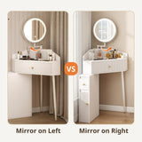 Elecwish Corner Makeup Vanity Desk with Retractable and Rotating Mirror and Lights Small Modern White Makeup Vanity Set with Glass Top for Women Compact Girls Dressing Table with Drawer for Small Space MVD8004, view 4