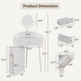 Elecwish Corner Makeup Vanity Desk with Retractable and Rotating Mirror and Lights Small Modern White Makeup Vanity Set with Glass Top for Women Compact Girls Dressing Table with Drawer for Small Space MVD8004, view 5