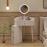 Elecwish Corner Makeup Vanity Desk with Retractable and Rotating Mirror and Lights Small Modern White Makeup Vanity Set with Glass Top for Women Compact Girls Dressing Table with Drawer for Small Space MVD8004, view 6