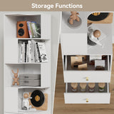 Elecwish Corner Shelf with Light 5-Tier White Storage Cabinet with Drawers Modern Tall Bookshelf Stand for Living Room IF084, view 3