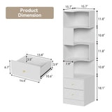 Elecwish Corner Shelf with Light 5-Tier White Storage Cabinet with Drawers Modern Tall Bookshelf Stand for Living Room IF084, view 5