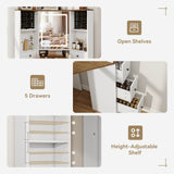 Elecwish Corner Vanity Desk with Mirror and Lights Makeup Table with Storage Large Farmhouse Vanity Sets with Drawers for Women, White IF102, view 2