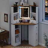 Elecwish Corner Vanity Desk with Mirror and Lights Makeup Table with Storage Large Farmhouse Vanity Sets with Drawers for Women, White IF102, view 5