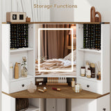 Elecwish Corner Vanity Desk with Mirror and Lights Makeup Table with Storage Large Farmhouse Vanity Sets with Drawers for Women, White IF102, view 6