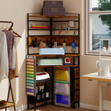 Elecwish Craft Organizers and Storage Cabinet Brown Craft Table with Drawer Sewing Table with Fold Out Craft Desk for Vinyl Roll Holder for Craft Room IF194, view 4