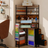 Elecwish Craft Organizers and Storage Cabinet Brown Craft Table with Drawer Sewing Table with Fold Out Craft Desk for Vinyl Roll Holder for Craft Room IF194, view 5