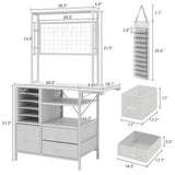 Elecwish Craft Organizers and Storage Cabinet Compatible with Cricut Machines White Craft Table with Fold Out Large Crafting Desk with Drawers and Vinyl Holder IF094, view 2