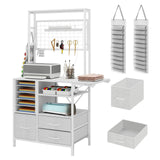 Elecwish Craft Organizers and Storage Cabinet Compatible with Cricut Machines White Craft Table with Fold Out Large Crafting Desk with Drawers and Vinyl Holder IF094, view 3