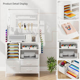 Elecwish Craft Organizers and Storage Cabinet Compatible with Cricut Machines White Craft Table with Fold Out Large Crafting Desk with Drawers and Vinyl Holder IF094, view 5