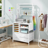 Elecwish Craft Organizers and Storage Cabinet Compatible with Cricut Machines White Craft Table with Fold Out Large Crafting Desk with Drawers and Vinyl Holder IF094, view 6