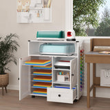 Elecwish Craft Organizers and Storage Cabinet White Craft Table with Drawer Sewing Table with Fold Out Craft Desk for Vinyl Roll Holder for Craft Room IF173, view 5