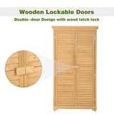 Elecwish Wooden Garden Shed 3-tier Patio Storage Cabinet Outdoor Organizer Wooden Lockers with Fir Wood (Natural Wood Color -Shutter Design), view 4