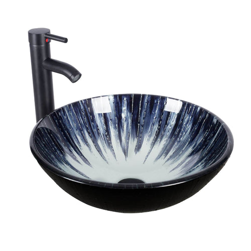 Elecwish Dark Blue Round Bathroom Vessel Sink BG1003