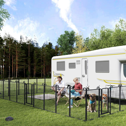 Elecwish Dog Playpen Outdoor 16 Piece Panels Heavy Duty Dog Fence 40" Height Anti-Rust with Doors Portable for RV Camping Yard, Total 36FT, 102 Sq.ft, Snowy Black PDF8002