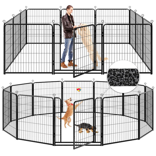Elecwish Dog Playpen Outdoor Extra Wide 12 Piece Panels Heavy Duty Anti-Rust Coating-Strengthened Dog Fence 40" Height with Doors Portable for RV Camping Yard, Total 32FT, 79 Sq.ft, Snowy Black PS781