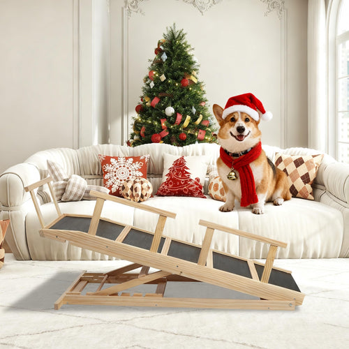Elecwish Dog Ramp for Bed Adjustable Ramps for Small Dogs to Get on Bed, Up to 28.5 Inches, 48'' Long,120lbs with Anti-Slip Grip & Safety Rail PA915