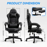 Elecwish Ergonomic Gaming Chair, Reclining Computer Chair, Pure Black Widen Thicken Seat, Footrest, Lumbar Support, Headrest, Big and Tall, PU Leather, High Back Office Chair, Adults, Home Office, view 2